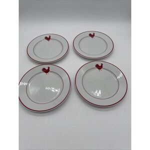 Apilco France Set Of 4 Red Rooster salad Plates Porcelain